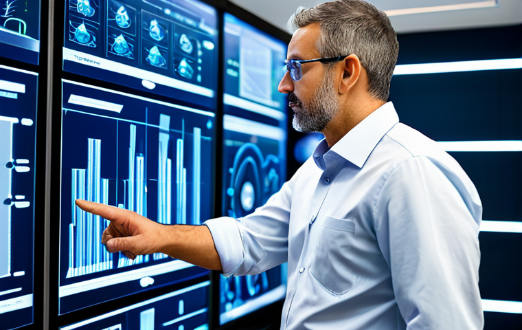 A professional male chemical engineer in his 40s, wearing a crisp, modest business casual shirt, stands in a modern, brightly lit control room. He is intently viewing a large, transparent holographic display showing a complex 3D simulation of a chemical process flow diagram, with real-time data flowing through pipes and reactors. His other hand gestures towards the display, indicating analysis and optimization. The background features sleek control panels and subtle plant schematics. The scene emphasizes innovation, data-driven efficiency, and professional planning. Perfect anatomy, correct proportions, natural pose, well-formed hands, proper finger count, natural body proportions. Fully clothed, appropriate attire, professional dress, safe for work, appropriate content, professional, family-friendly, high-quality, professional photography, cinematic lighting.