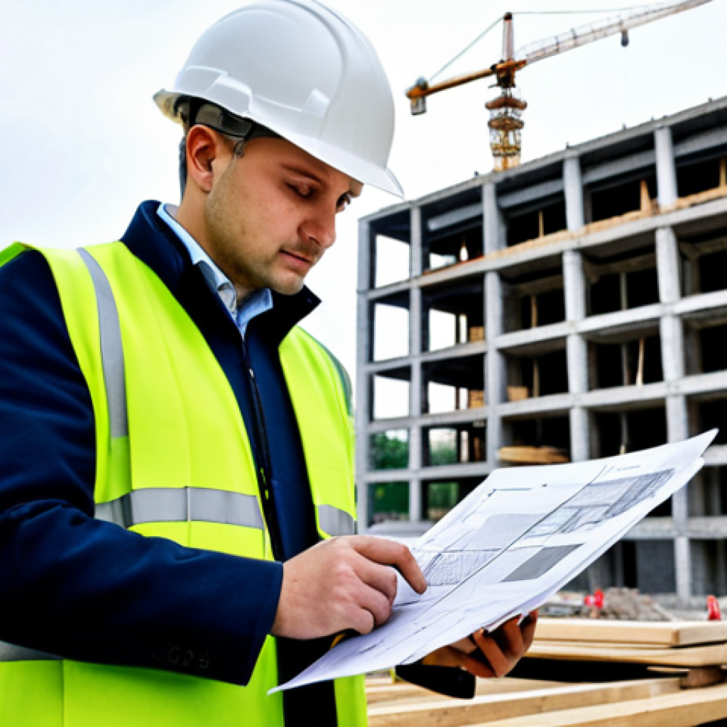 **Prompt:** A professional architect in a fully clothed, modest business attire, reviewing blueprints on a construction site in Warsaw, Poland. Concrete and steel structures in the background, hard hat, safe for work, perfect anatomy, natural proportions, professional photograph.