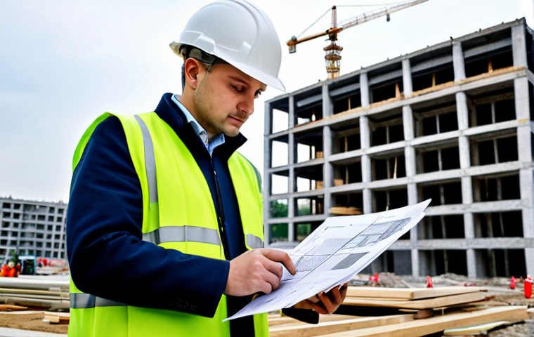 **Prompt:** A professional architect in a fully clothed, modest business attire, reviewing blueprints on a construction site in Warsaw, Poland. Concrete and steel structures in the background, hard hat, safe for work, perfect anatomy, natural proportions, professional photograph.