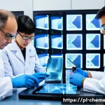 Home 21 고분자 나노복합체 - A sleek, modern electronics workshop scene showcasing cutting-edge polymer nanocomposite materials u...