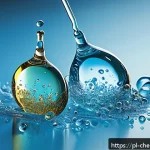 Home 19 계면활성제와 계면화학 - A highly detailed molecular illustration showing detergent molecules with distinct hydrophilic (wate...