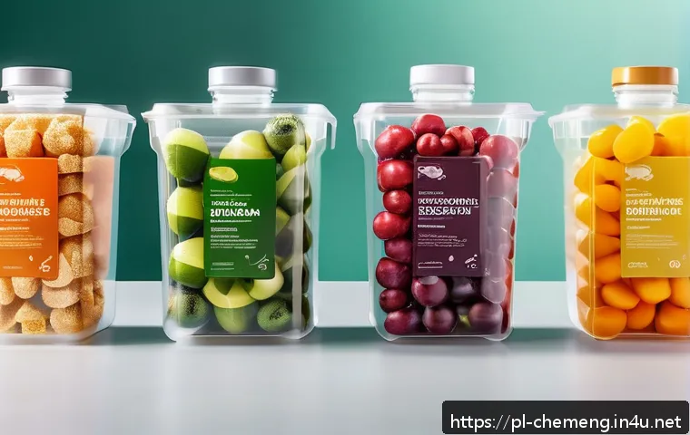 고분자공학 - A futuristic packaging design scene showcasing lightweight, durable polymer containers made from bio...