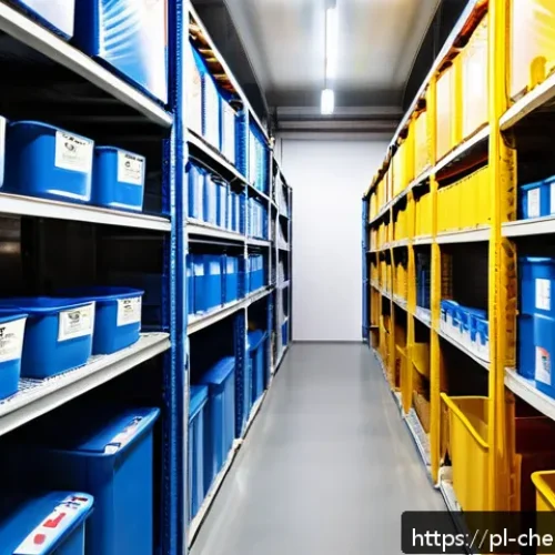 Home 17 위험물 관리 및 산업안전 - A modern industrial chemical storage room in Poland, featuring clearly labeled containers with hazar...